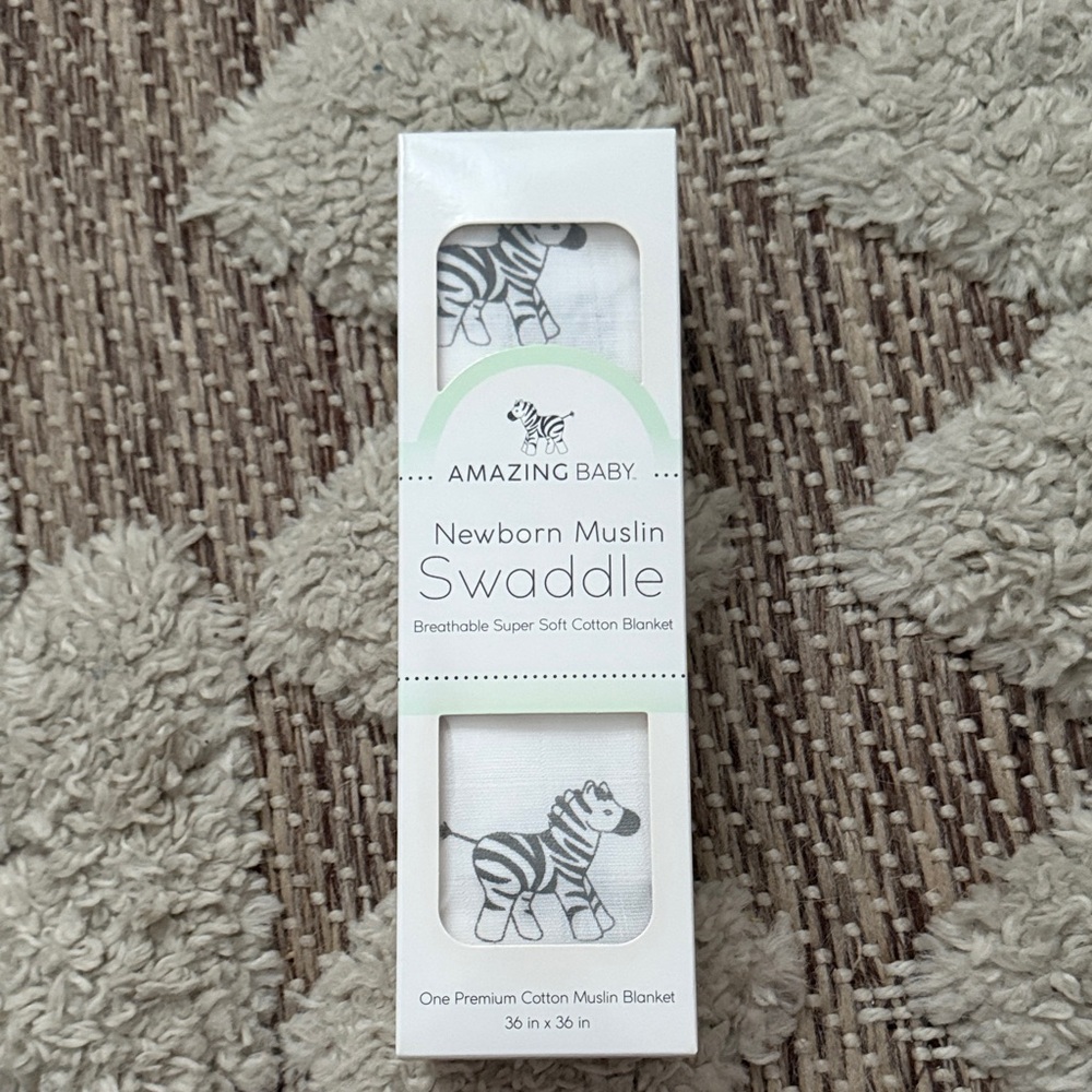 Amazon Amazing Baby Newborn Muslin Swaddle White with Gray Zebra Print